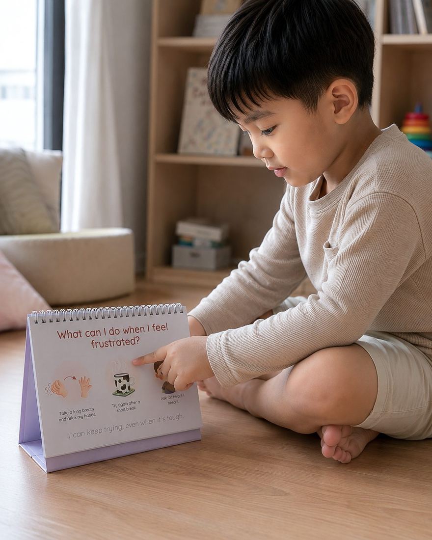 Child independently using the kit