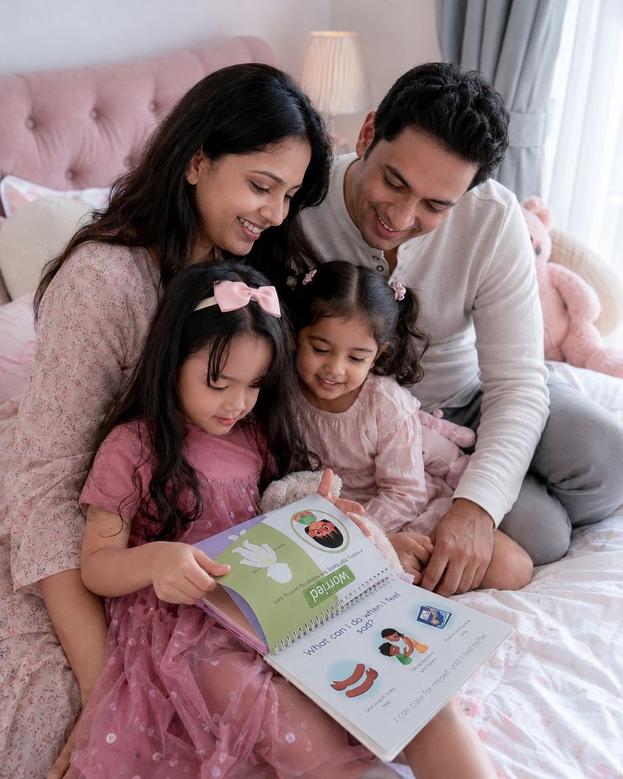 Indian family reading together